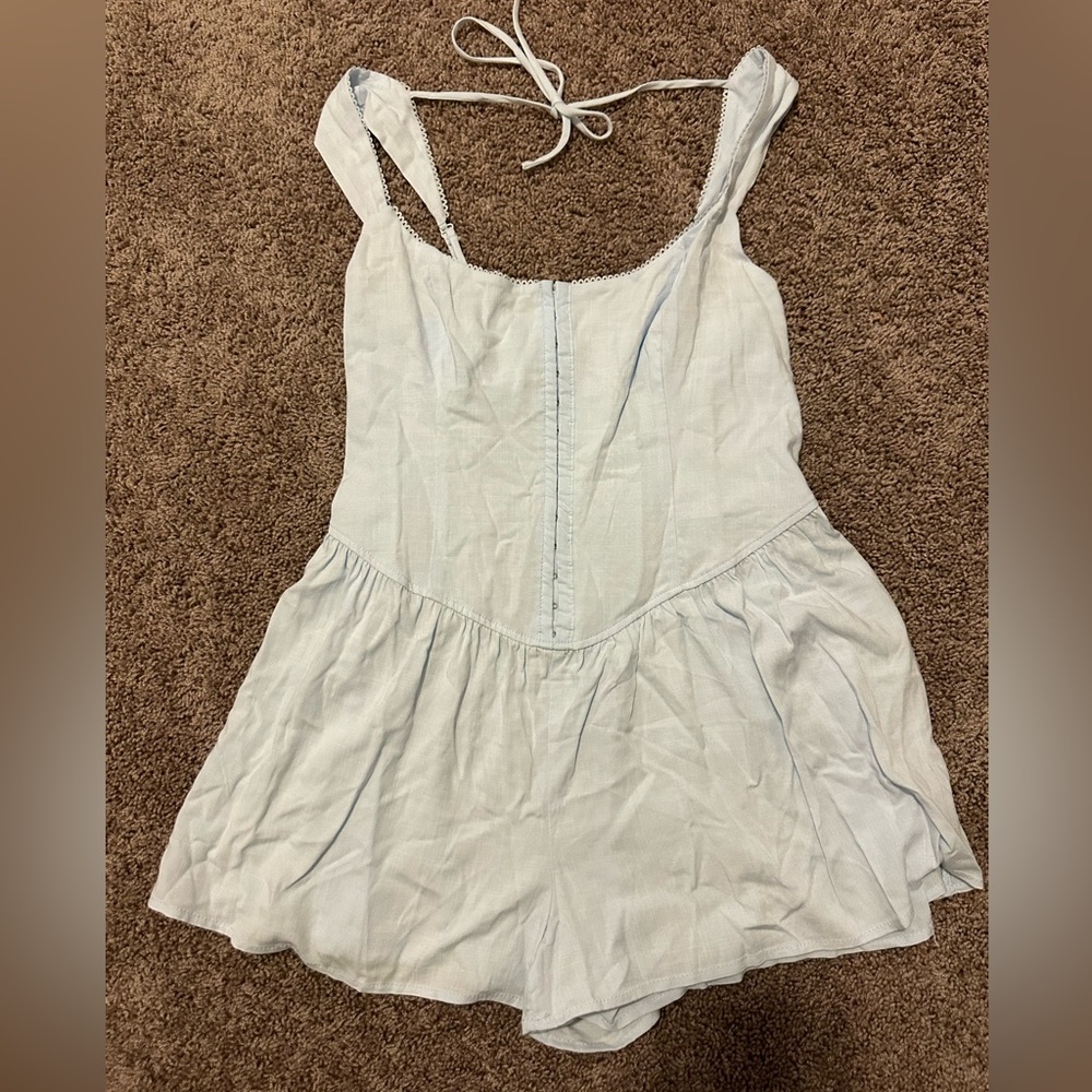 wild fable Light Blue Linen-Feel Romper